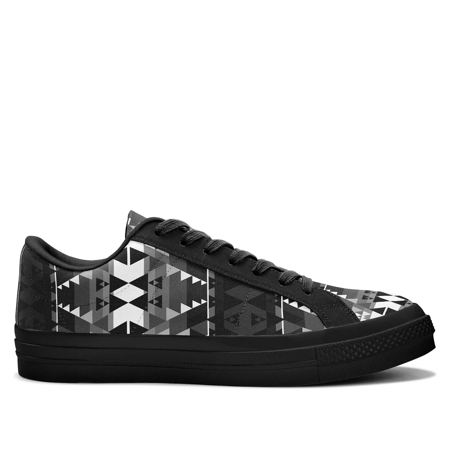 Writing on Stone Black and White Aapisi Low Top Canvas Shoes Black Sole