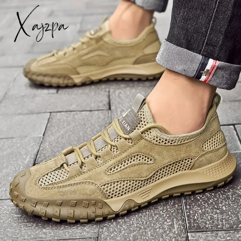 Xajzpa - Men's Outdoor Shoes Fashion Leather Footwear Breathable Summer Mountain Shoe Men Leisure Sport Trekking Chaussure