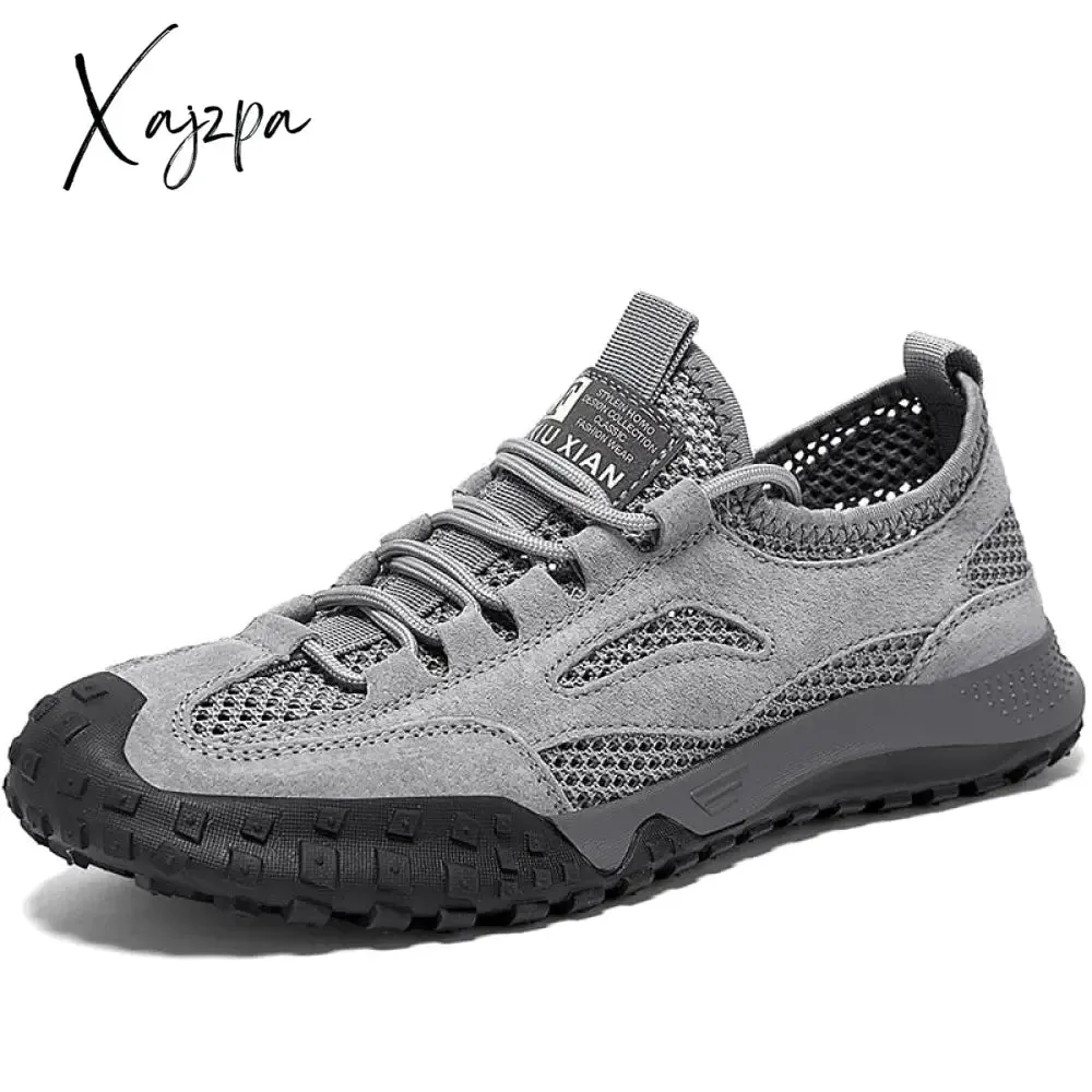 Xajzpa - Men's Outdoor Shoes Fashion Leather Footwear Breathable Summer Mountain Shoe Men Leisure Sport Trekking Chaussure