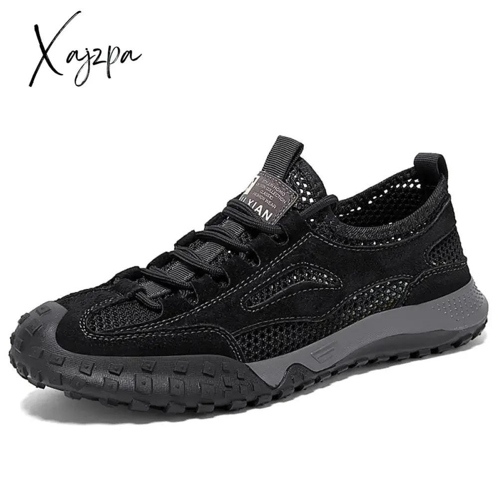 Xajzpa - Men's Outdoor Shoes Fashion Leather Footwear Breathable Summer Mountain Shoe Men Leisure Sport Trekking Chaussure