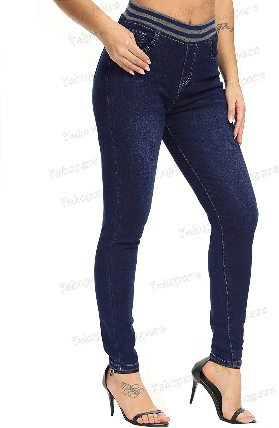 Yehopere Women's Pull-on High Waist Elastic Stretch Shaping Skinny Jeans