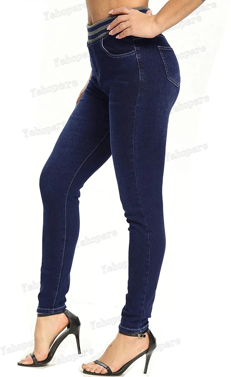 Yehopere Women's Pull-on High Waist Elastic Stretch Shaping Skinny Jeans